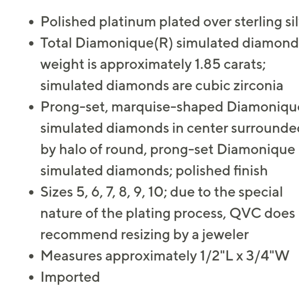 Diamonique 1.85 cttw. Marquise Platinum Plated Halo Ring Sz 10 - Picture 4 of 13